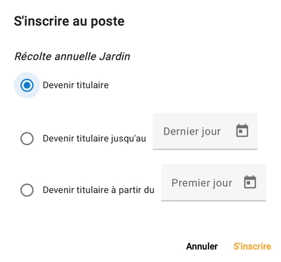 inscription à une tâche